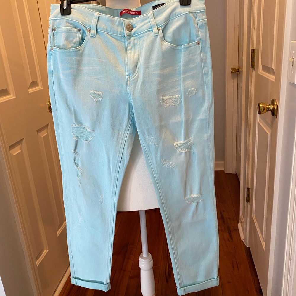 UNIONBAY Women's Distressed Light Blue Boyfriend Jeans